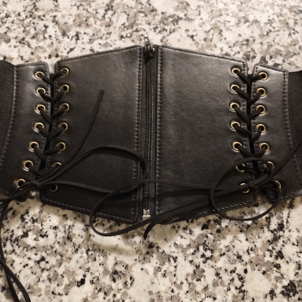 Corset Belt Black Leather Zipper Gothic Biker Cosplay Lolita Lace Up - Picture 6 of 6